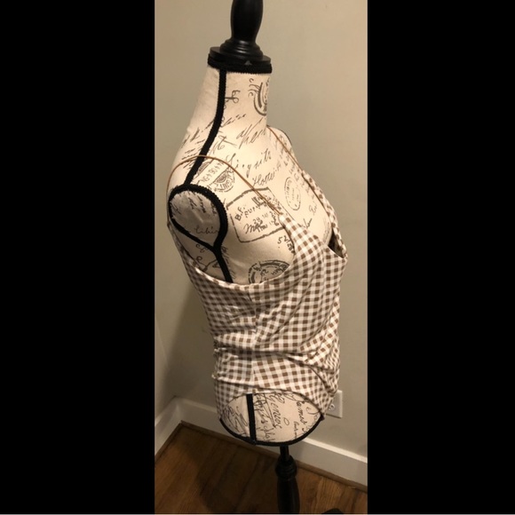 “Gaze” women’s brown & white checker camisole/tank top/spaghetti strap bodysuit - Picture 3 of 8